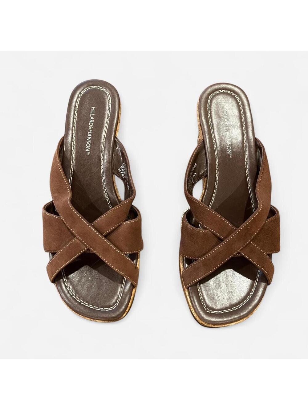Y2K Brown Leather Cork Wedge Slides Platform Sandals